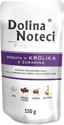 Mokra karma dla psa Dolina Noteci Premium bogata w królika z żurawiną saszetka 150 g