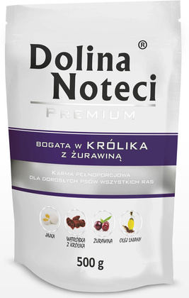 Mokra karma dla psa Dolina Noteci Premium bogata w królika z żurawiną saszetka 500 g