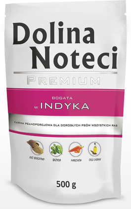 Mokra karma dla psa Dolina Noteci Premium bogata w indyka saszetka 500 g