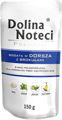 Mokra karma dla psa Dolina Noteci Premium bogata w dorsza z brokułami saszetka 150 g