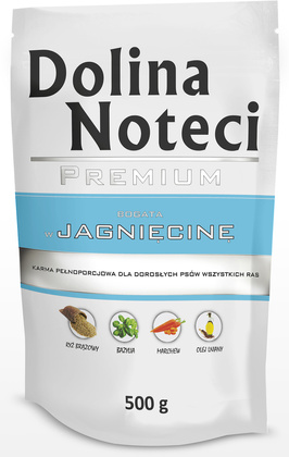 Mokra karma dla psa Dolina Noteci Premium bogata w jagnięcinę saszetka 500 g