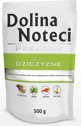 Mokra karma dla psa Dolina Noteci Premium bogata w dziczyznę saszetka 500 g